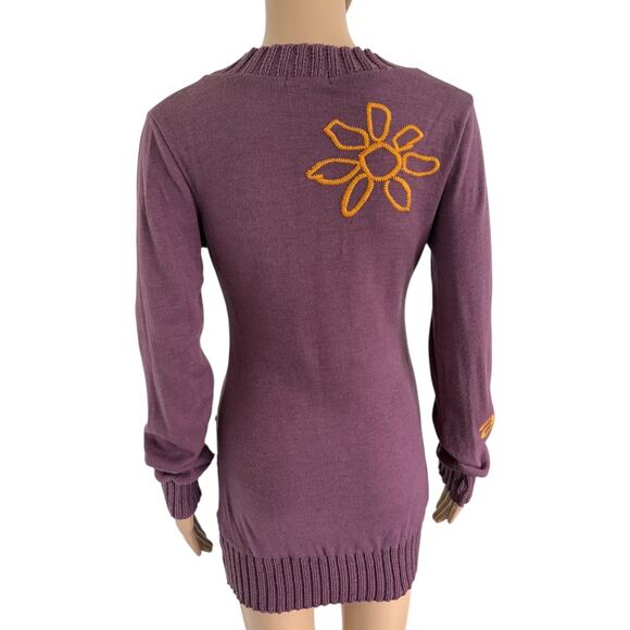 Y2K Euro Wool Blend Sweater Dress S/M Artsy Embroidered Graphic Patch Grunge - Picture 6 of 11